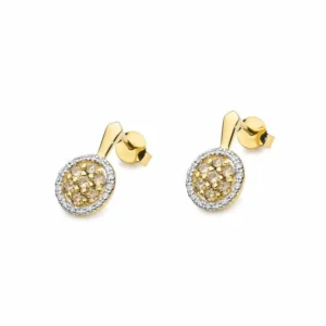 Pereche de cercei din aur galben 14K cu diamante model Luna.