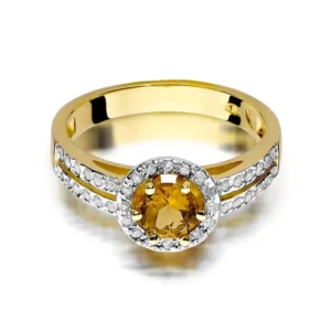 Descoperă piatra zodiei Gemeni și bijuteriile care le reflectă personalitatea 12 Inel aur galben 14K cu citrin și diamante, vedere unghiulară.