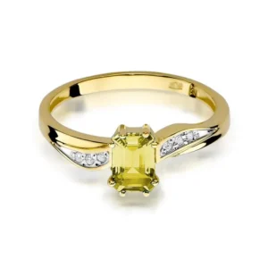 Inel din aur galben 14k cu citrin și diamante văzut din față.