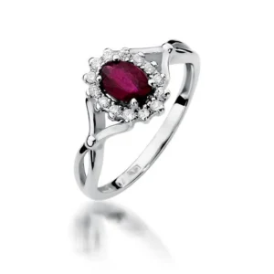 Red Infinity: Inel din aur alb 14K cu rubin și diamante, vedere laterală.