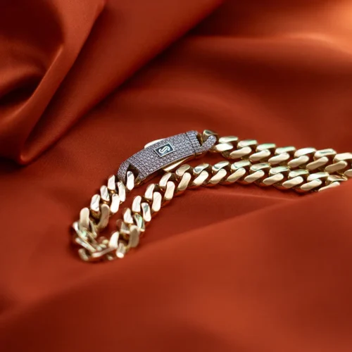 Lanț Monaco Chain Aur 14K Pavé Lock -50 cm, 9.5 mm, 29.6g