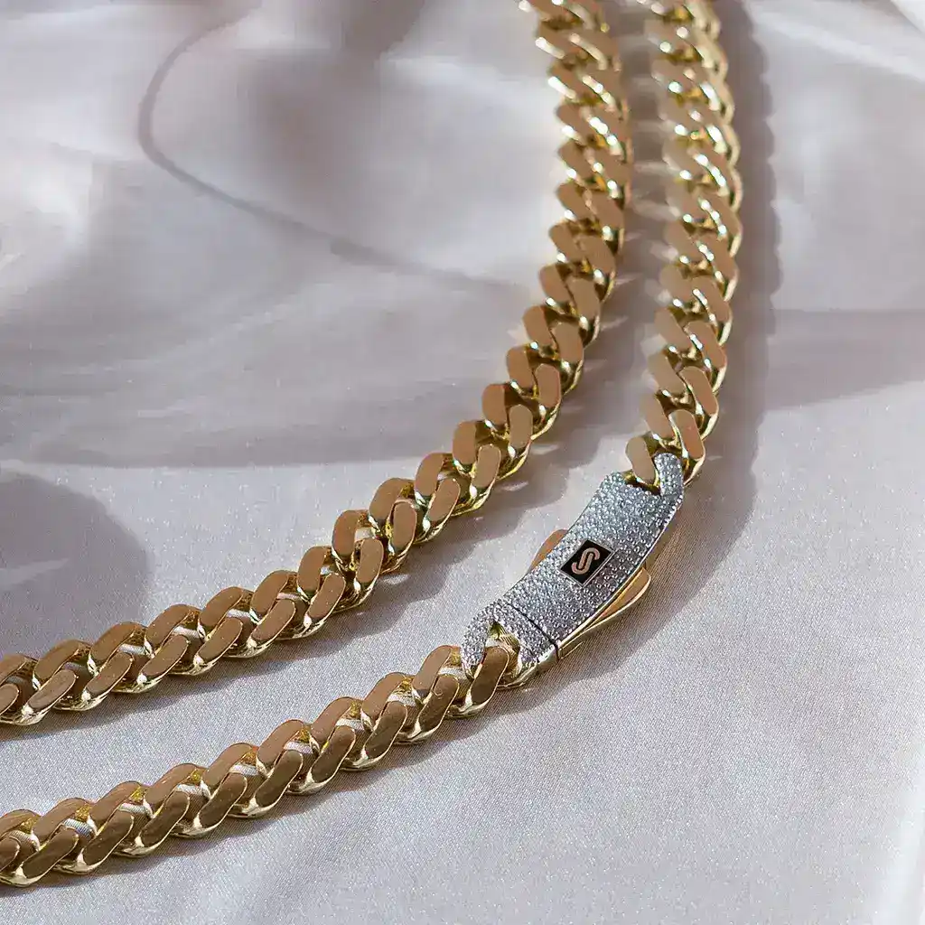 Monaco Chain din Aur Galben 14K finisaj Pavé 56 cm, 9.5 mm, 31.75g