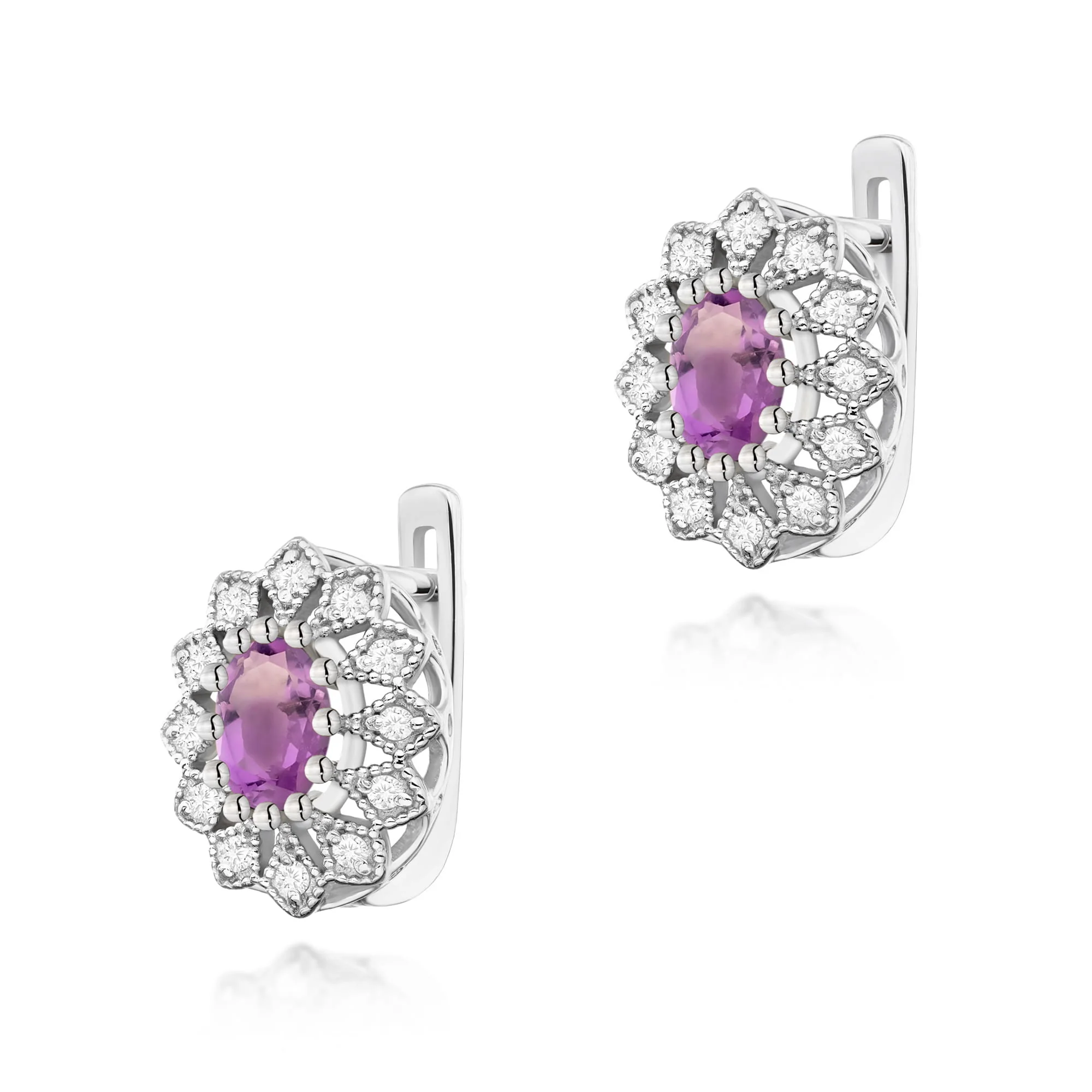 Cercei Aur cu Ametist si Diamante Belline 2 Cercei Aur cu Ametist si Diamante Belline - imagine 2