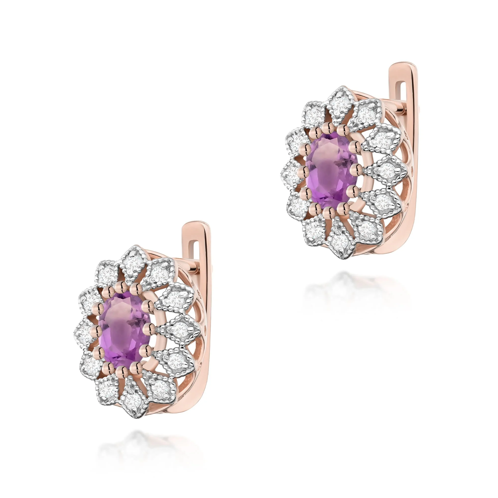 Cercei Aur cu Ametist si Diamante Belline 3 Cercei Aur cu Ametist si Diamante Belline - imagine 3