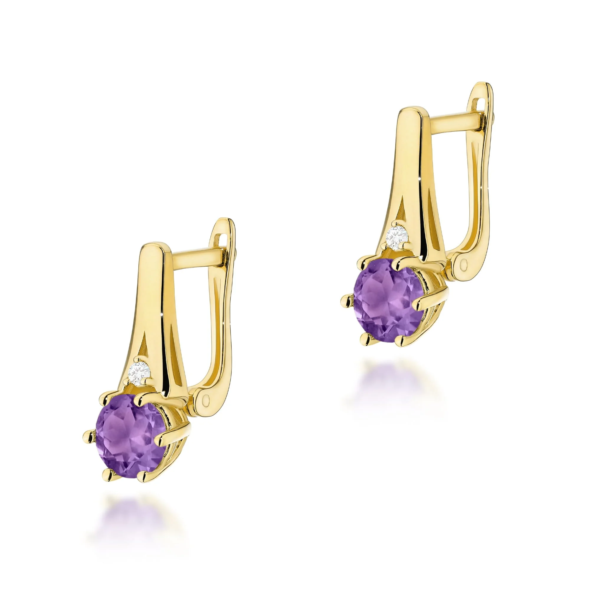 Cercei Aur cu Ametist si Diamante Callidora 1 Cercei Aur cu Ametist si Diamante Callidora