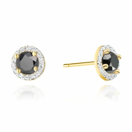Cercei Aur cu Diamant Negru si Diamante Esme