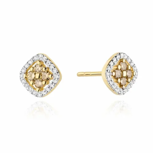 Cercei Aur cu Diamante Maro si Diamant Alb Magali