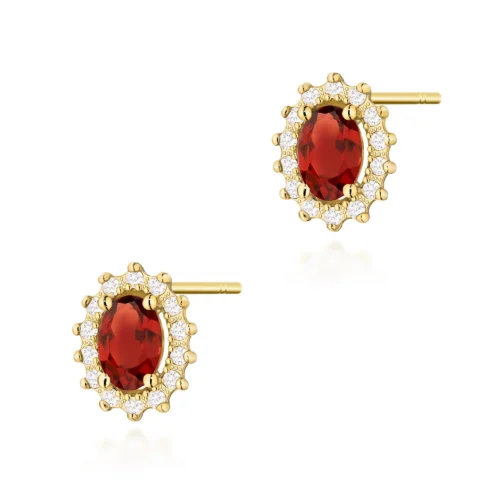 Cercei Aur cu Garnet si Diamante Lunara