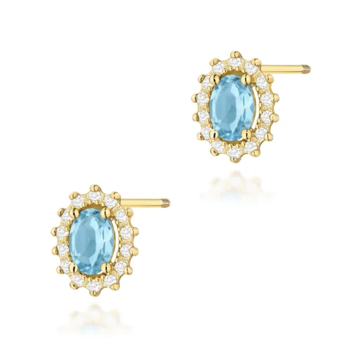 Cercei Aur cu Topaz Albastru si Diamante Fioona