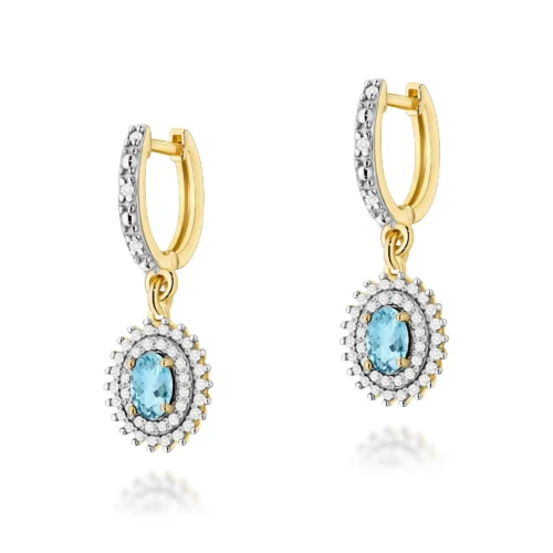 Cercei Aur cu Topaz Albastru si Diamante Ilellea
