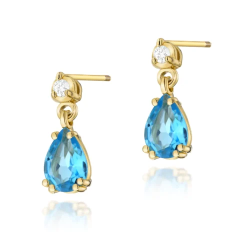 Cercei Aur cu Topaz Albastru si Diamante Joaelle