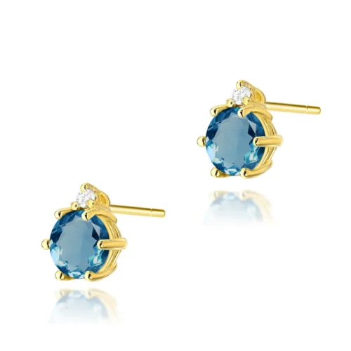 Cercei Aur cu Topaz London Blue si Diamant Oriline
