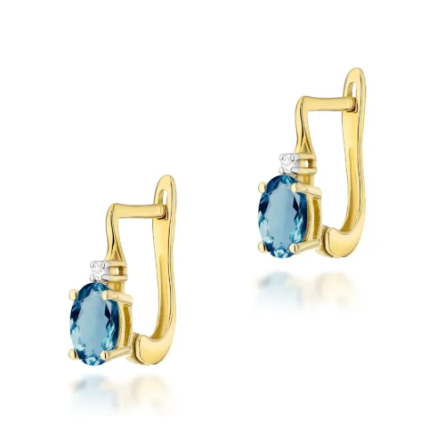 Cercei Aur cu Topaz London Blue si Diamante Selelle