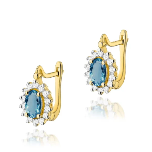 Cercei Aur cu Topaz London Blue si Diamante Taette