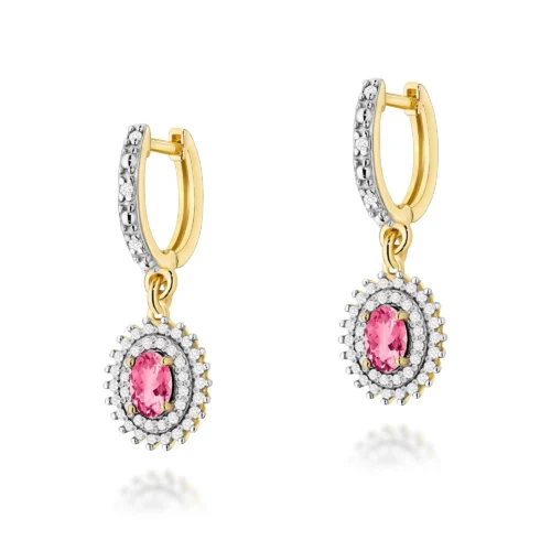 Cercei Aur cu Topaz Roz si Diamante Delaelle