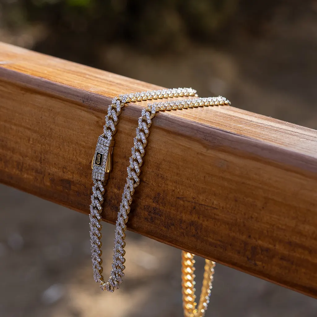 Lanț Monaco Chain Aur 14K Pavé Integral 49 cm