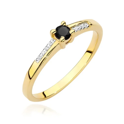 Inel Aur cu Diamant Negru si Diamante Finora Chic