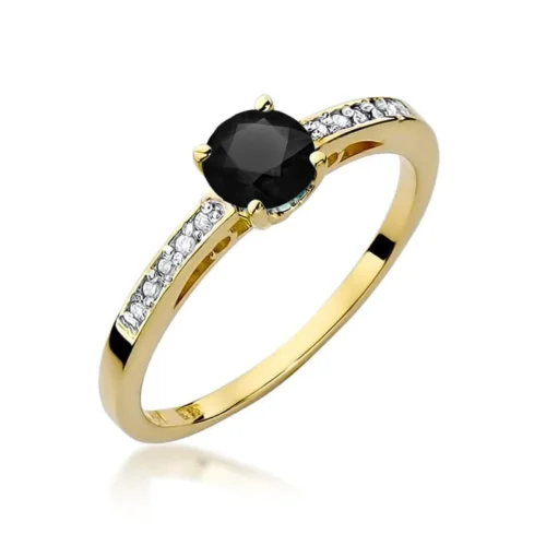 Inel Aur cu Diamant Negru si Diamante Laterale Tabella Opal