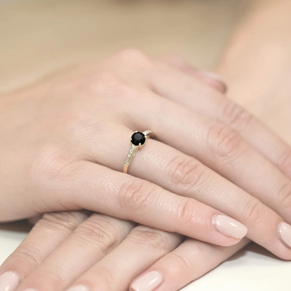 Inel Aur cu Diamant Negru si Diamante Laterale Tabella Opal - imagine 4