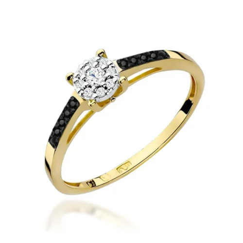 Inel Aur cu Diamant si Diamante Negre Delrosa Serenade