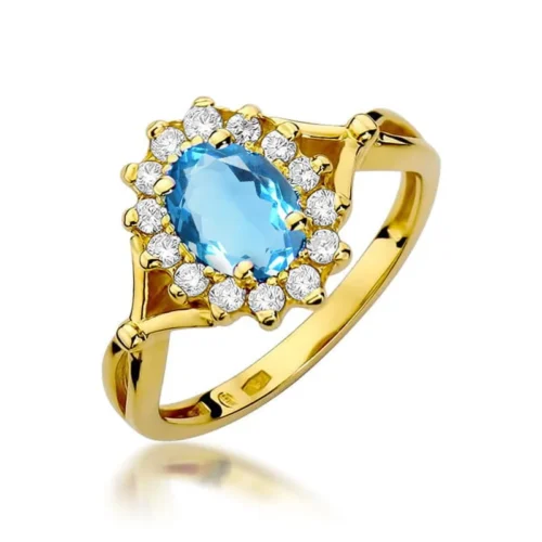 Inel Aur cu Topaz Albastru si Diamante Naturale Laselle