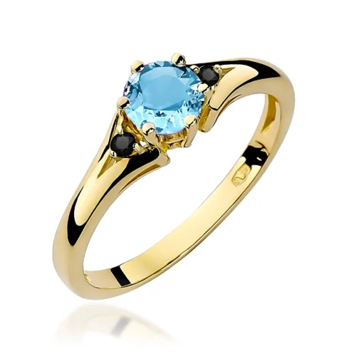 Inel Aur cu Topaz Albastru si Diamante Negre Narisa