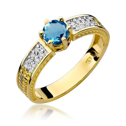 Inel Aur cu Topaz London Blue si Diamant Malise