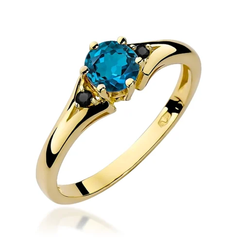 Inel Aur cu Topaz London Blue si Diamante Negre Belreine