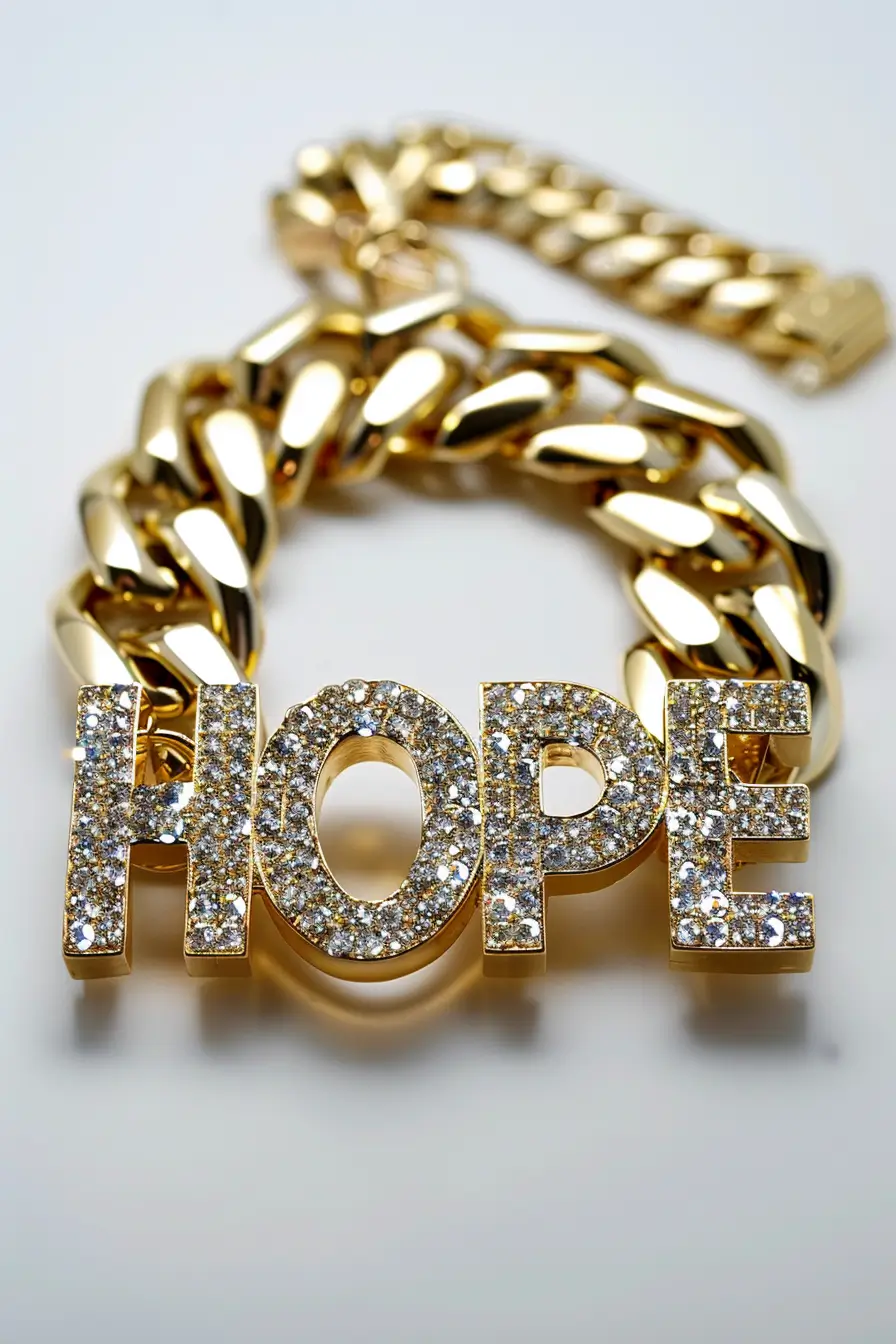 bratara cuban cu diamante si mesaj motivational hope