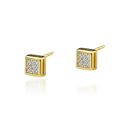 Cercei Aur Patrati cu Diamante 0.09 ct