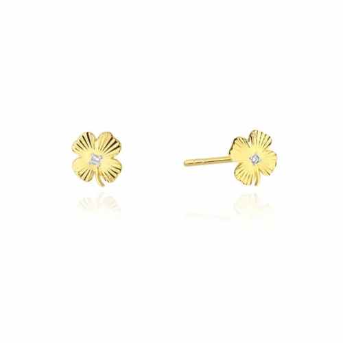 Cercei Trifoi Aur cu Diamante 0.01 ct