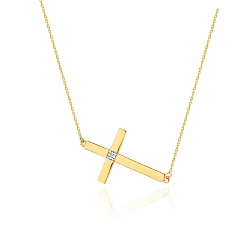 Lantisor Aur cu Cruciulita si Diamant 0.005 ct