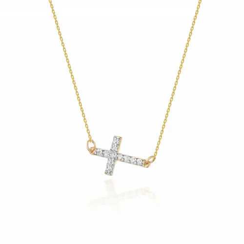 Lantisor cu Cruciulita Aur si Diamante 0.06 ct