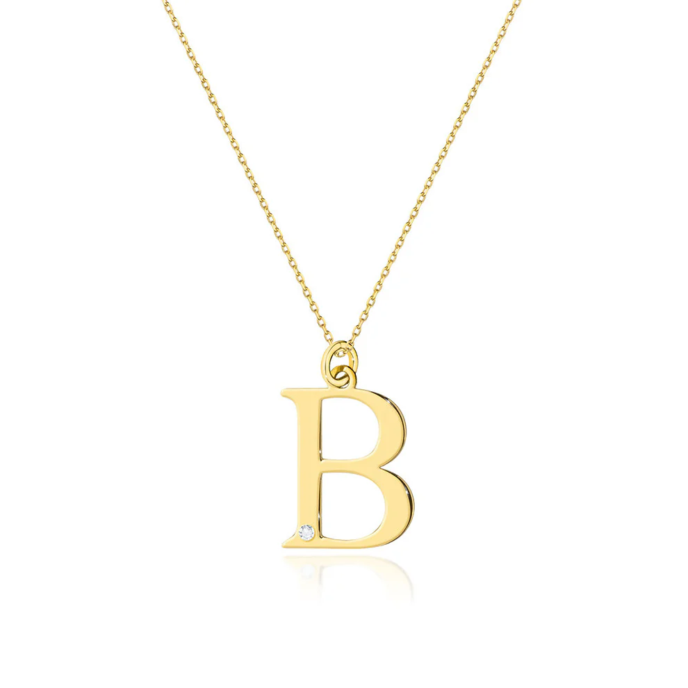 colier cu pandantiv litera b din aur 14k cu diamant 0 005 ct 6908779