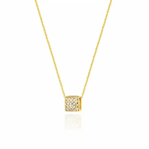 Lantisor Aur cu Medalion Patrat si Diamante