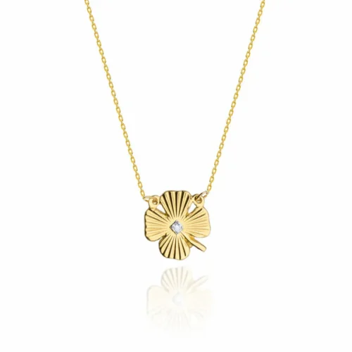 Lantisor cu Pandantiv Trifoi Aur si Diamant