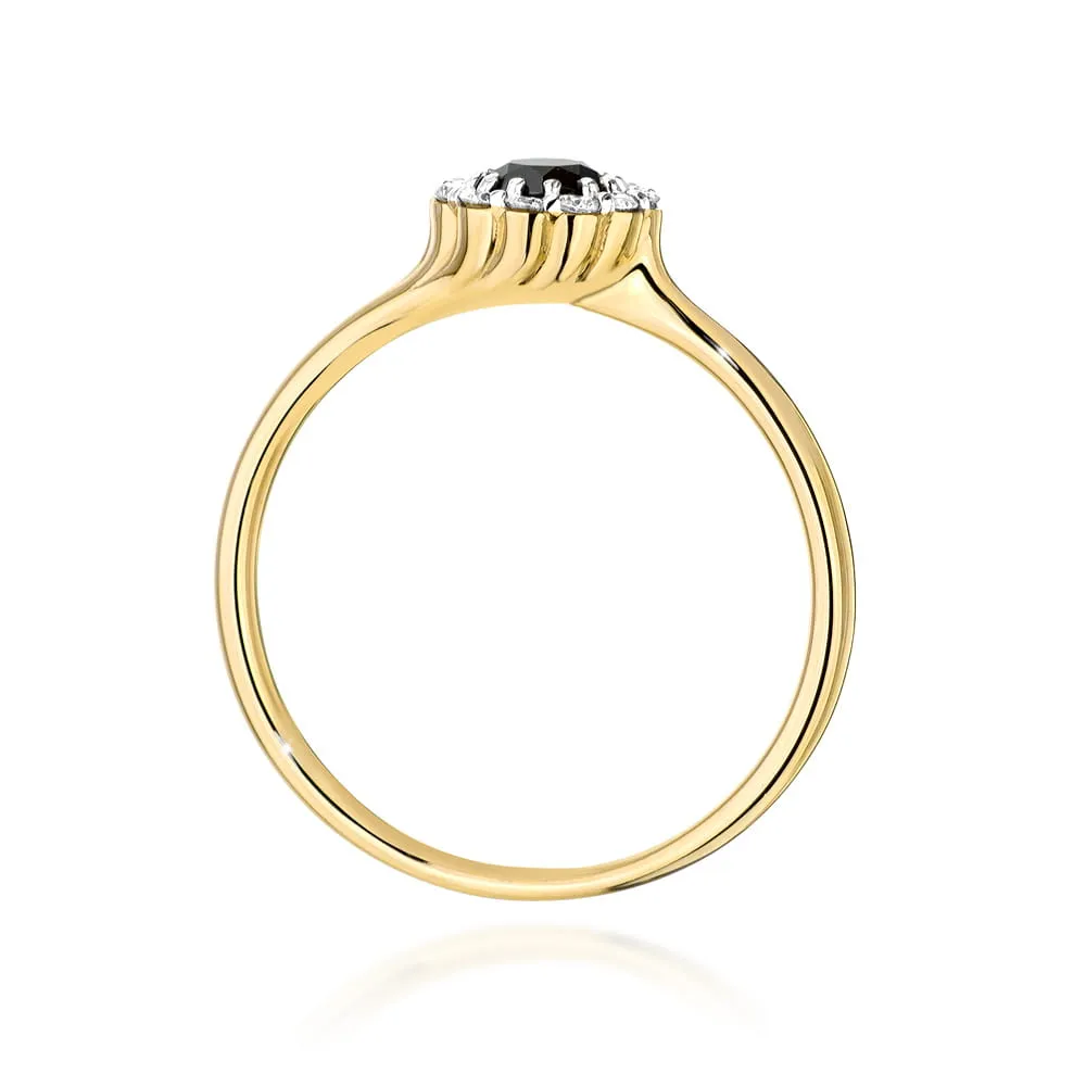 Inel de aur 14K cu diamant negru și diamante albe, vedere laterală
