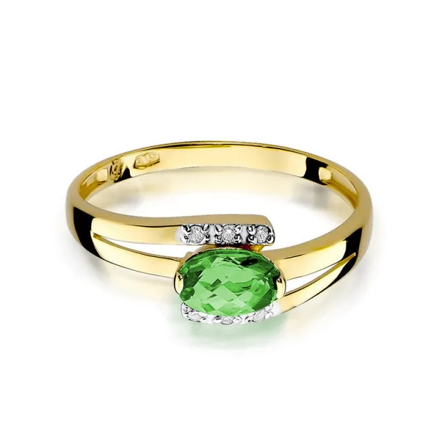 Inel Giulia din aur galben de 14K cu smarald și diamante, vedere frontală.