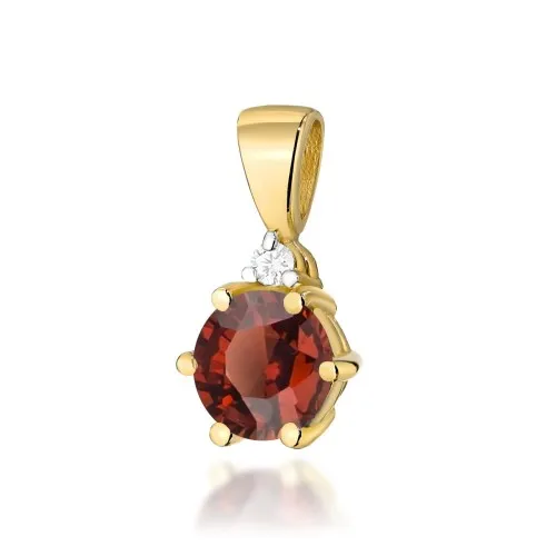 Pandantiv Aur 14K cu Garnet de 0.50 ct și Diamant de 0.015 ct.