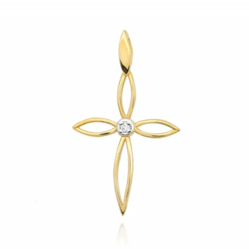 Pandantiv Cruce Aur cu Diamant 0.02 ct