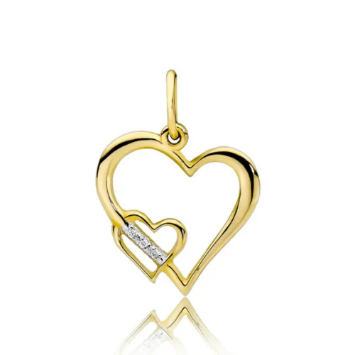Pandantiv Aur Doua Inimi cu Diamante 0.015 ct