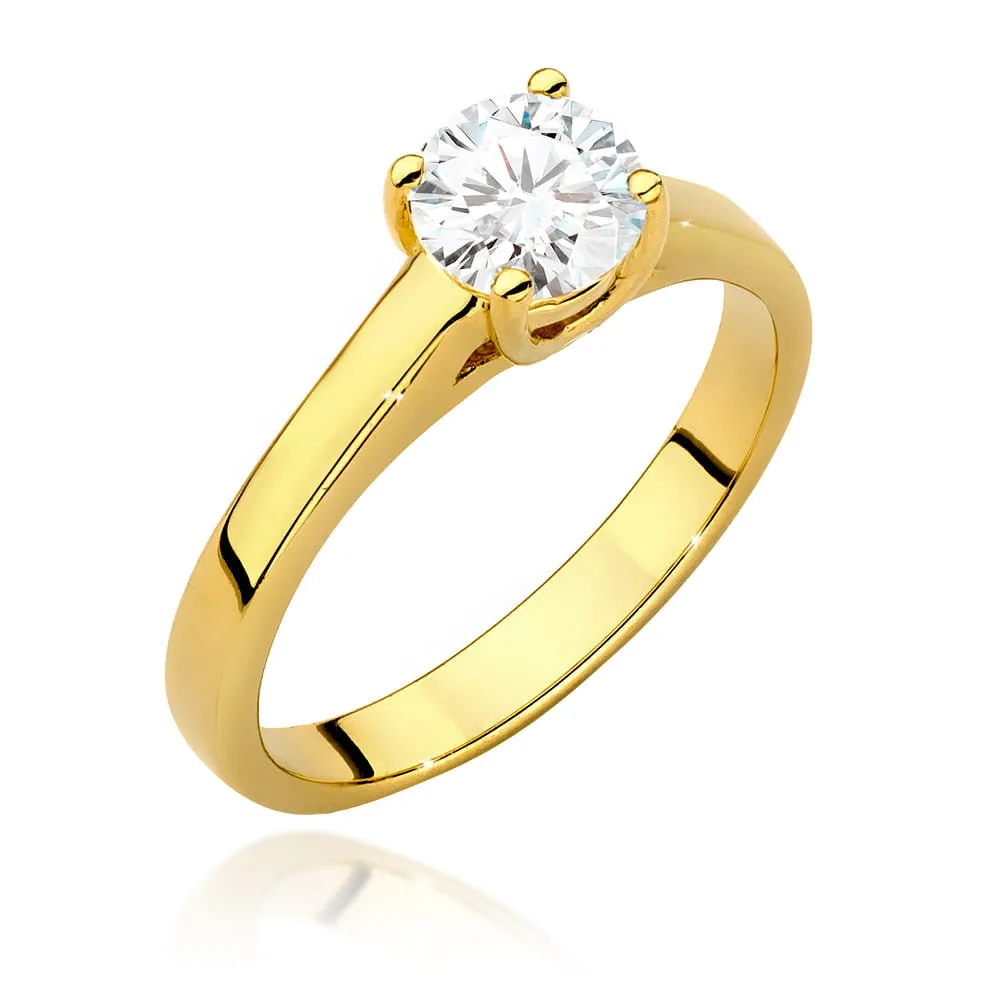 Inel Aur cu Diamant Ottavia 1 Inel Aur cu Diamant Ottavia din aur galben, văzut din unghi frontal, cu diamant rotund prins în patru gheare.