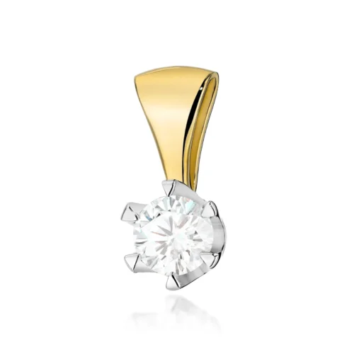 Pandantiv Aur cu Diamant Beloved văzut frontal, cu anou din aur galben și diamant rotund prins în montură albă.