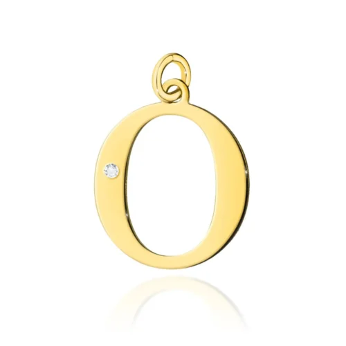 Pandantiv oval din aur galben Amore Brillante, fotografiat frontal, cu diamant rotund montat lateral.
