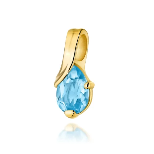 Pandantiv din aur galben cu topaz Swiss Cornflower albastru, fațetat în formă de picătură, văzut frontal.
